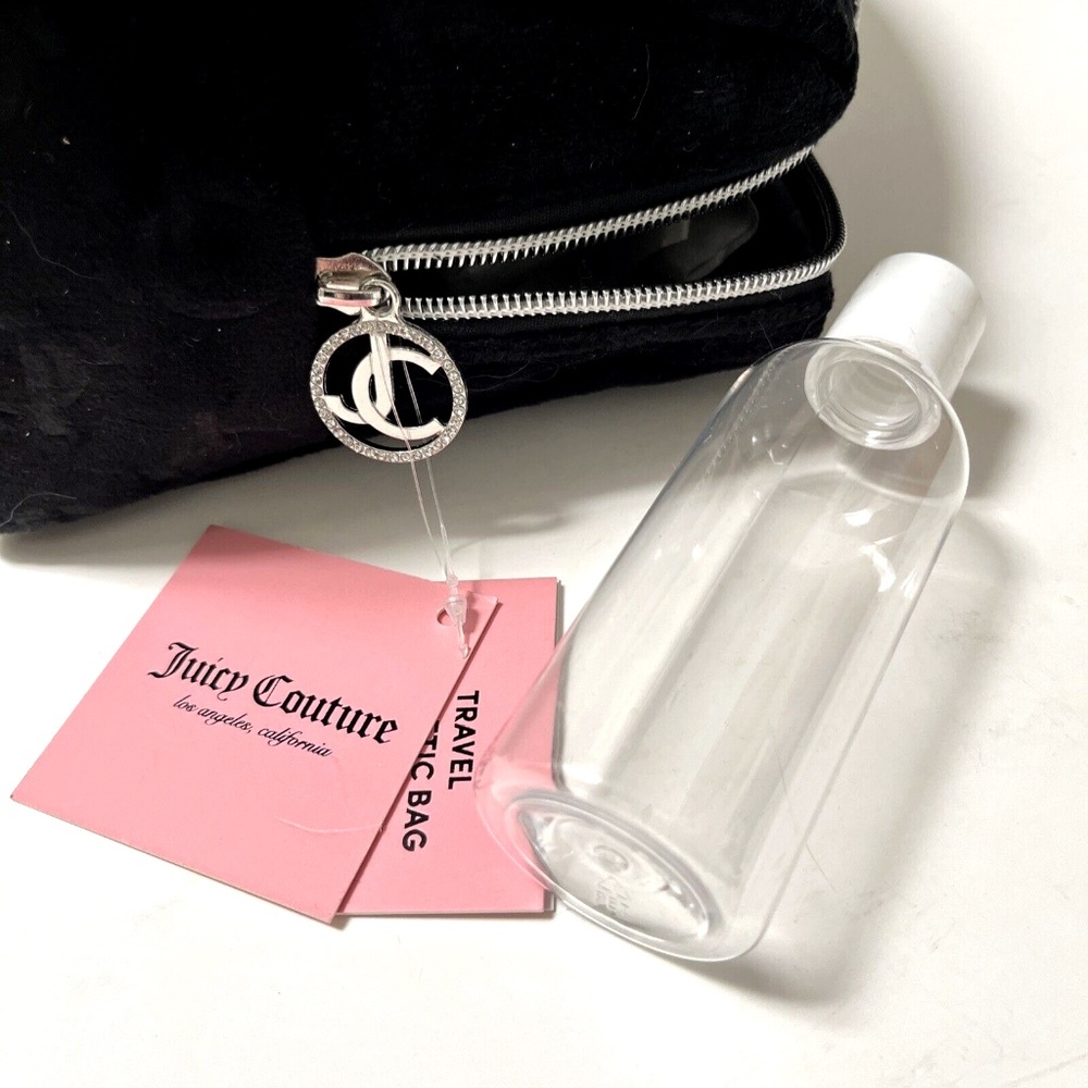 NWT Juicy Couture Black Velour Cosmetics Bag Embossed Logo Makeup Travel Case - Picture 9 of 10